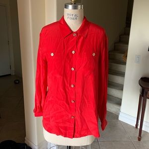Collar Long Sleeve Red Silk Blouse